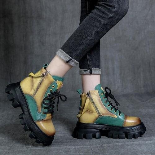 2021 Autumn/winter Marten boots in vintage colors and quality soft leather thick sole double zip lace-up knight shoes for women