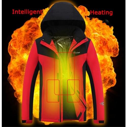 Winter Hooded Heated Jackets Men Women Keep Warm Outdoor Hiking Windbreaker Windproof Thermal Climbing Skiing USB Charging Coat