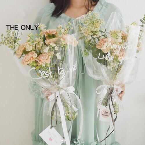 10pcs/lot 60*68cm Transparent Flower Wrapping English Print Cellophane Bouquet Packaging Handmade Floral Packaging Materials