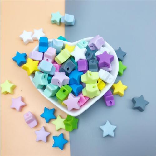 10pcs Colorful Star Shape Silicone Beads 14mm Food Grade Teether BPA Free Beads DIY Jewelry Accessories Baby Teether