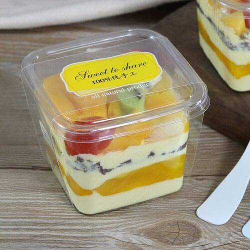 100pcs Net red cake chesse bread box square transparent disposable plastic boxes PET ice cream fruit salad dessert cup with lid