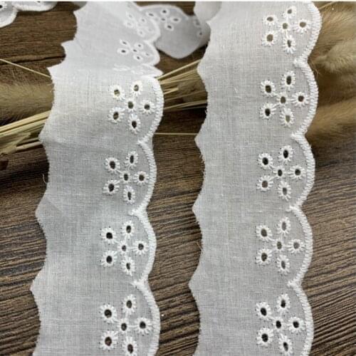 4CM Wide HOT Embroidery White flower tulle lace fabric trim ribbon DIY sewing Pom pom applique collar dubai dress wedding decor
