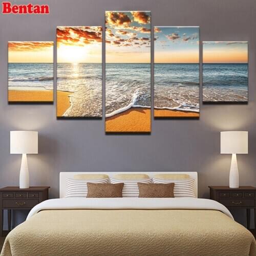5 pcs set diamond embroidery cross stitch 5 Pieces Beach sunset landscape diy rhinestone pictures diamond painting mosaic art