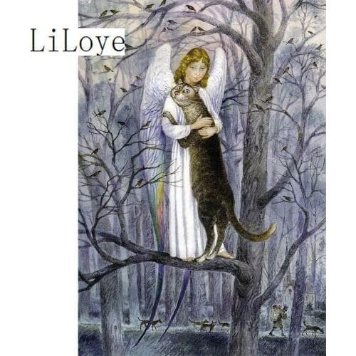 DIY 5D Diamond Embroidery Cartoon cat angel girl Cross Stitch Round Full Diamond Mosaic Picture Pasted Needlework decor AA599