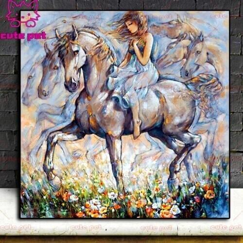 DIY diamond painting Oil painting a woman riding a horse cross stitch kits diamond embroidery mosaic by numbers wall decor art