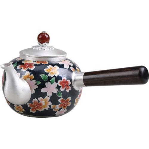 Sterling silver handmade 999 red sandalwood side pot sterling silver hammer pattern silver pot tea set