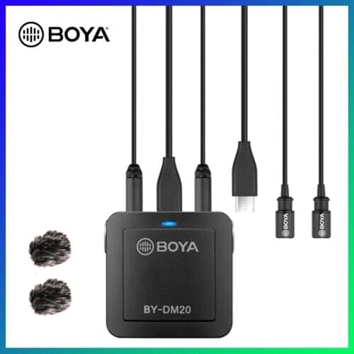BOYA BY-DM20 Dual Lavalier Microphone Kit for iPhone Lighting Huawei Android Type-C Smartphone Laptop PC USB Audio Recording Mic