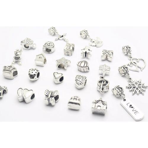 Mixed large hole beads Large hole pendant Charms Beads Fit Pandora Charms Bracelet Women Fashion Bead 25pc/lots feng0017