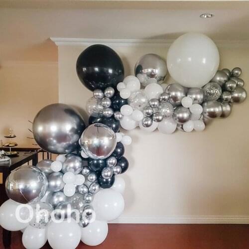 Black White Silver Balloon Arch Kit Adult 21st Birthday Party Decoration Baby Shower Boy Christening Gender Reveal Baloon Set
