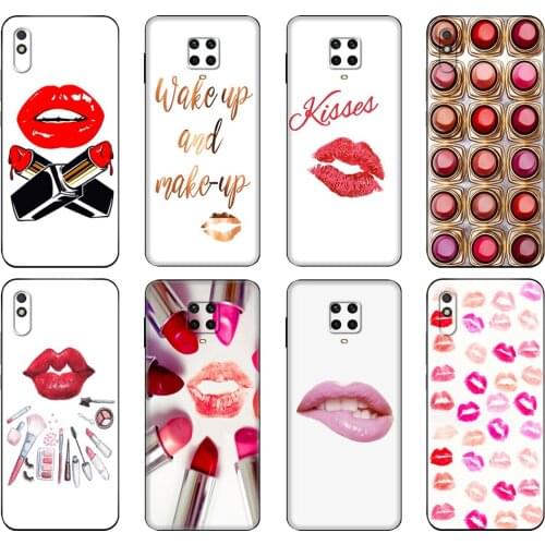 Black tpu Case For Xiaomi Redmi 7A 8 8A 9 9A 9C Case Redmi Note 8T 8 Pro T Note 9 9S 9 Pro Sexy Lips Makeup Cosmetics Lipstick