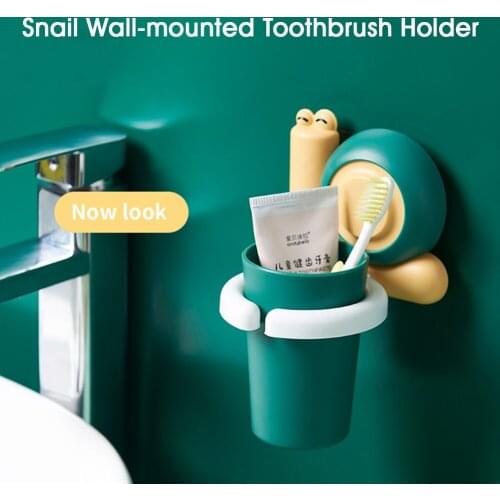 Children Adhesive Toothbrush Holder Wall Mounted Adhesive Toothpaste Holder cup cartoon cute for Bathroom Cartoon Snail