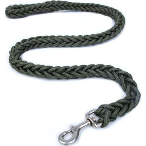 Dia. 2.5cm Super Strong Coarse Nylon Dog Leash Army Green Canvas Double Row Adjustable Dog Collar For Medium Large Dogs
