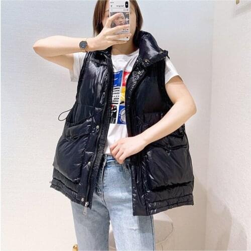 FTLZZ New Autumn Winter Women Stand Collar Zipper Pockets Casual Sleeveless Down Jacket Thick Warm 90%White Duck Down Coat Vest