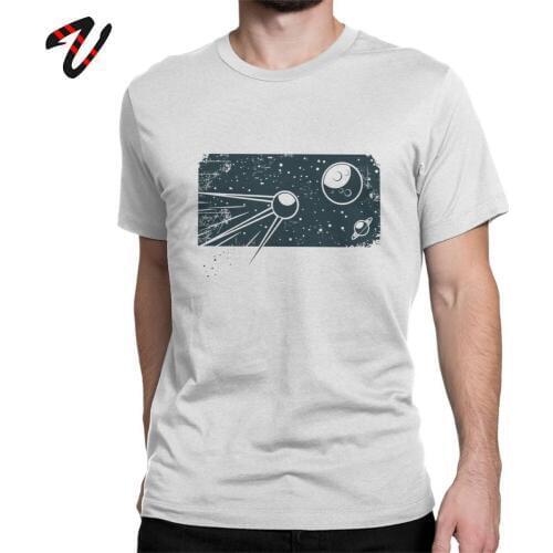 Geek Sputnik T-Shirts Men CCCP Tshirt O Neck 100% Cotton T Shirt Retro Russia Space Program Clothes Short Sleeve Tees Printed