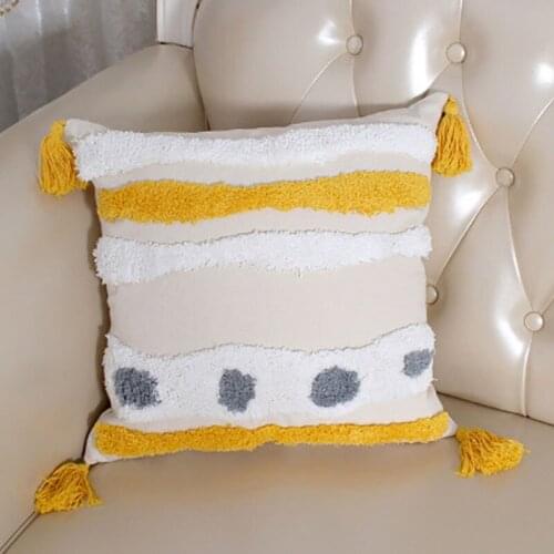 Cotton Linen Cushion Cover 45x45 Home Decoration Tassel Handmade Fabric Embroidery Pillow Case Sofa Decorative Pillow Case
