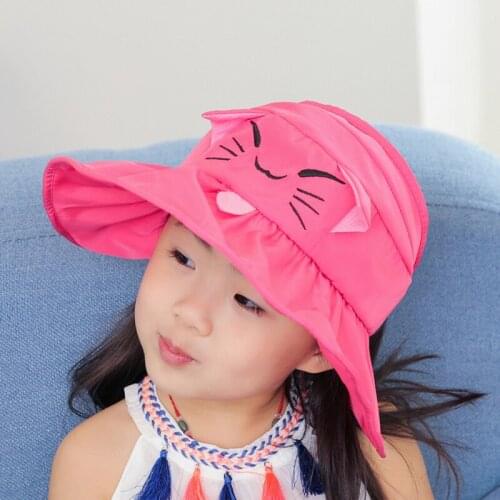 Summer Children Cartoon Cat Sun Visor Cap Polyester Fast Dry High Quality Soft Visors Folding Top Air Cap for Boys Girls