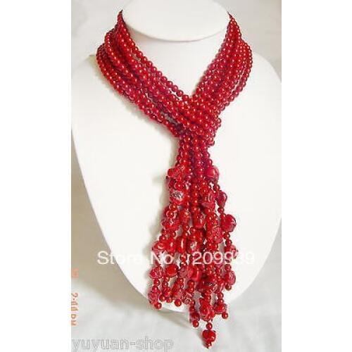 Huij 0065 3S 50L'' Tibet Style Small Red Coral Beads Necklace/Sash discount 40