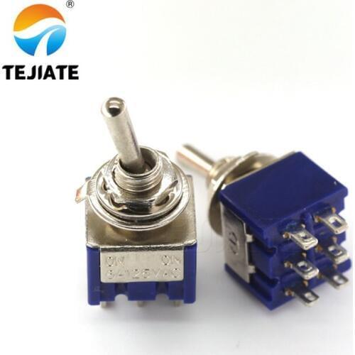 5pcs MTS-202 DPDT Switch 6A 125V AC 6-Pin ON-ON Mini Toggle Switches 31*13*12mm For Switching Lights Motors Mayitr