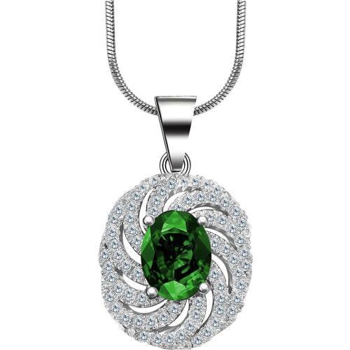Fashion Flower Green Crystal pendant necklace jewelry Wholesale silver plated wedding Gift For Women Party 18inch snake chain