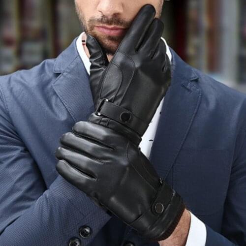 Mens Winter Gloves Fshion Solid Imitation Touch Screen Plus Velvet Warmth Riding Business Casual Gloves For Men