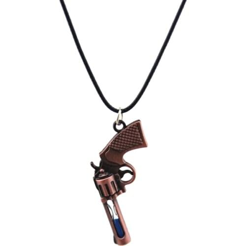 Original New Mens Sandglass Revolver Choker Necklace Vintage Leather Chain Counter Strike Gun Necklace Jewelry Presents For Men