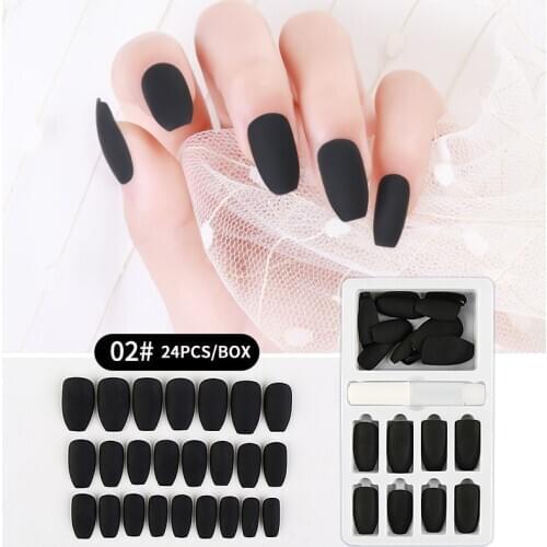 24PCS False Fake Nails Art Tips Manicure Wearable Fake Nails for Extension Protection Nail Art Design with Glue Nail Stickers