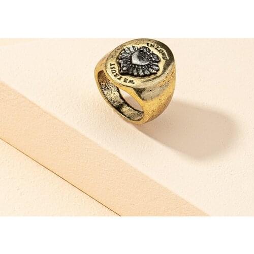 New Alloy Distressed Love Heart Ring Vintage Letter Heart Rings For Women Girls Fashion Jewelry