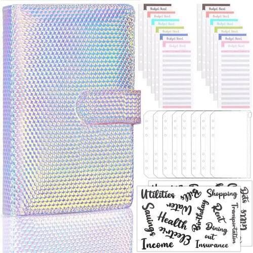 A6 PU Leather Budget Binder Cover with Binder Pockets, Expense Budget Sheets,Letter Sticker Labels for Cash Envelopes System