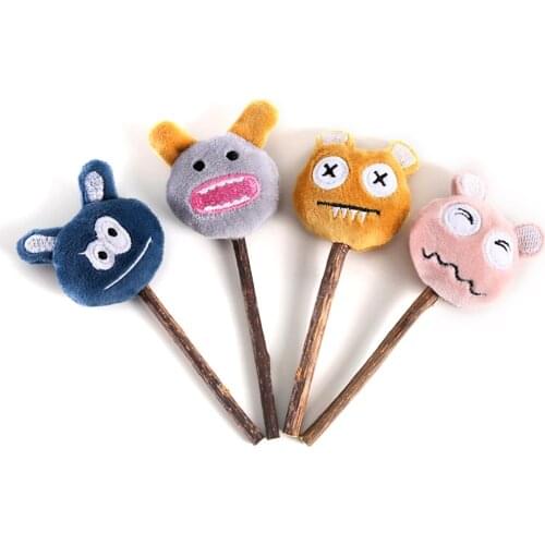 Catnip Stick Cat Cleaning Teeth Molar Toothpaste Stick Silvervine Plush with Bell Squeak Fruit Cat Snacks Sticks Pet Cat Toys