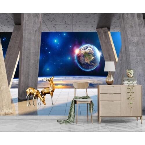 Custom mural wallpaper 3D Nordic abstract fantasy starry sky earth Roman column landscape background wall decorative painting