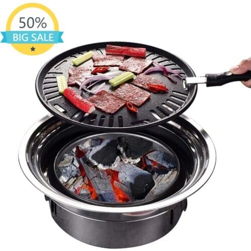 BBQ Charcoal Grill Portable Household Korean Grill Round Carbon Barbecue Grill Camping Grill Stove for Outdoor,Indoor and Picnic