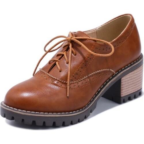 REAVE CAT 2021 Retro Ladies Oxfords Pumps Polka Dot Lace Up Vintnge Round Toe 5CM Chunky Heel Shoes US11 12 Black Brown A4392