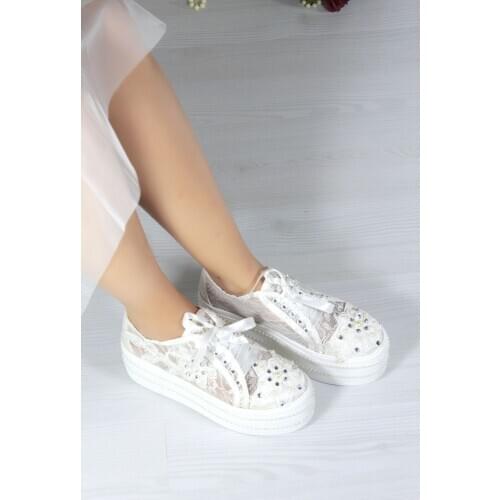 Rachel Ladies Bridal Women Pearl Lace Luxury Crystal Handmade Fashion Platform High and Flat Heel White Wedding Shoes