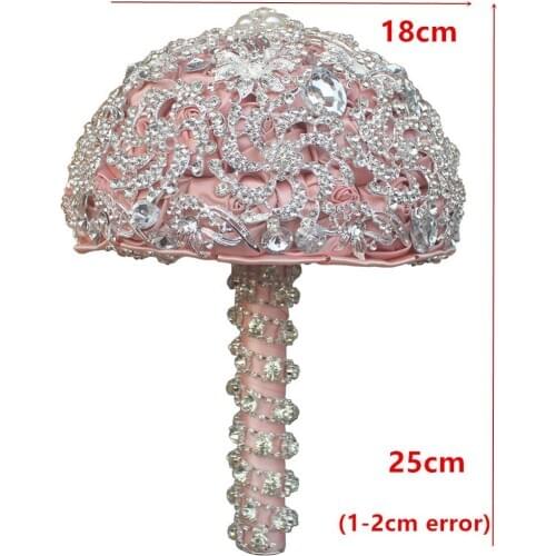 Luxury Silver Crystal Rhinestone Brooches Wedding Bouquet Bride Holding Flowers Artificial Flowers Snow Tooth Color Satin Roses