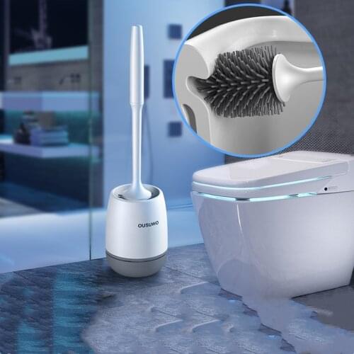 TPR Silicone Head Toilet Brush Toilet Brush Holder Cleaning Brush Set Soft Plastic Brush Long Handle Brush Bathroom Accessories