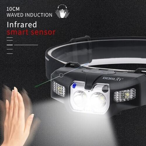 LED Motion Sensor Headlamp IPX4 Waterproof Headlight Flashlights for Outdoor