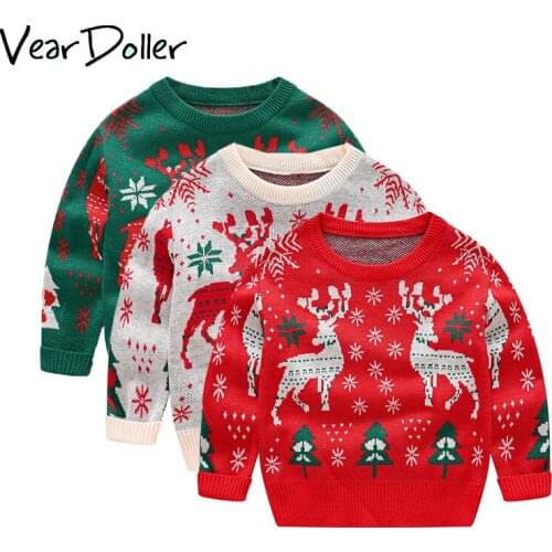VearDoller Girls Sweater New Year Christmas Childrens Clothing Kids Cartoon Knitted Long Sleece Top Printed Elk Boys Sweaters