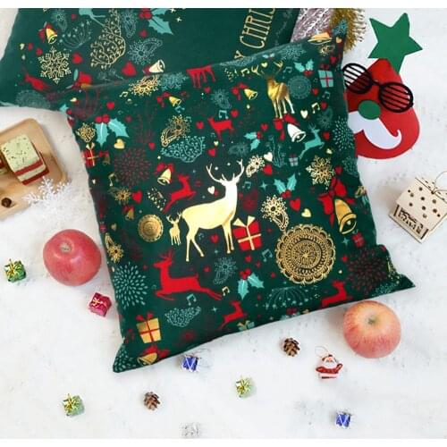 HUIRAN Merry Christmas Green Cotton Hot Stamping Cushion Cover Christmas Decorations for Home 2020 Xmas Decor Ornaments New Year
