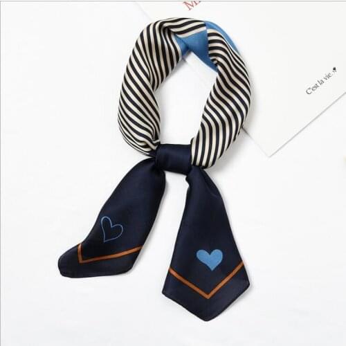 Yishine New 70x70cm Women Multifunction Polyester Silk Scarf Stripes Heart Printed Satin Small Square Wraps Scarves Shawl Shawls