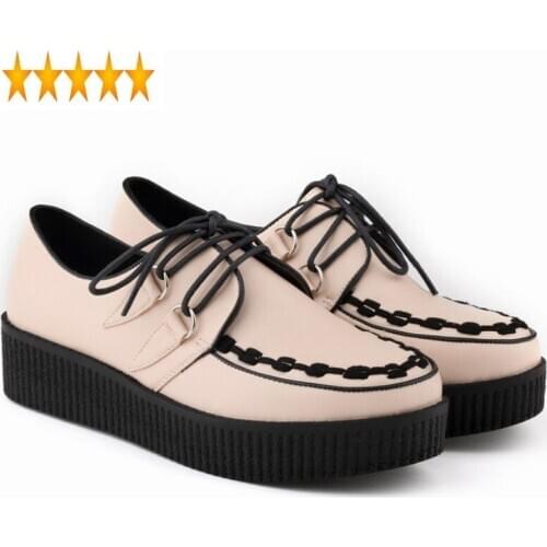 Arrival Autumn New Wedges Heel Platform Pu Leather For Women Punk Shoes Casual Round Toe Lace Up Fashion Femme Pumps