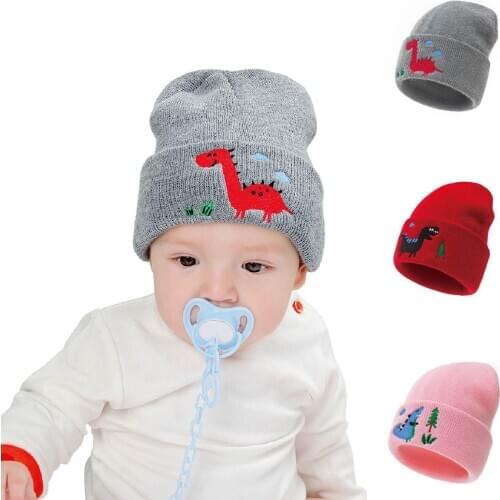 Winter Childrens Hat Warm Embroidered Dinosaur Cute Cartoon Knitted Baby Hat Newborn Soft Cap Newborn Soft Cap Beanies 5 Color