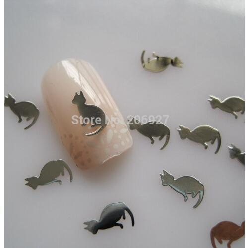 MS239-1 100pcs Silver Cute Cat Metal Sticker Nail Art Metal Sticker Nail Art Decoration Non-adhesive Sticker