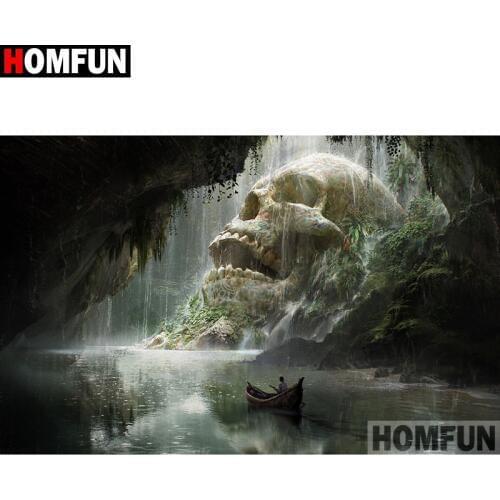 HOMFUN 5D Diy Diamond Painting Cross Stitch "Cave skull waterfall" Home Decor Full Rhinestones Inlay Diamond Embroidery A26085