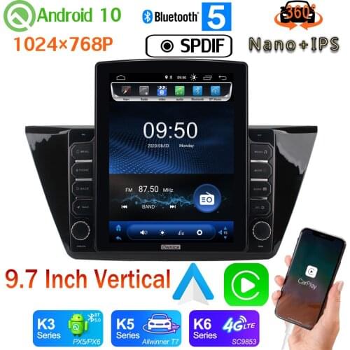 Android auto SPDIF 9.7" Vertical Tesla Android 10 Car Media Radio GPS PX6 4+64G For Volkswagen VW Touran L 2016-2020 360 Camera