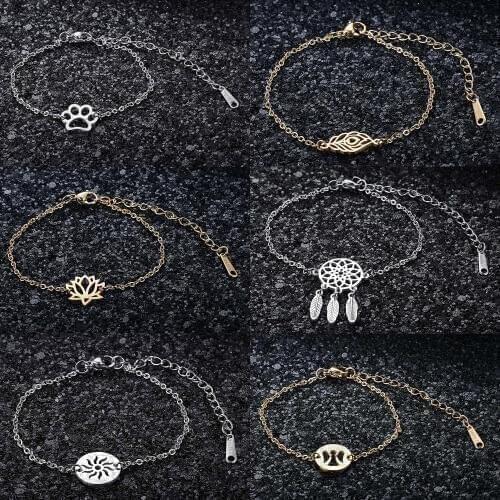 Boho Dream Catcher Pet Dog Paw Om Falmingo Charm Bracelet for Women 100% Stainless Steel Dainty Jewelry Wholesale Dropshipping