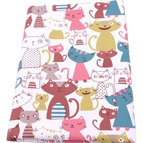CMCYILING Cartoon Cute Cat Printed Cotton Canvas Fabric For Tablecloth Curtains Bag Shoes Patchwork Fabrics Tissue Home Textile