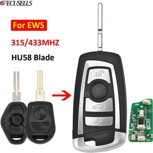 3 Button Flip Remote Key 315MHZ / 433MHZ for BMW EWS 325 330 318 525 530 540 E38 E39 E46 M5 X3 X5 HU58 Uncut Blade without Chip