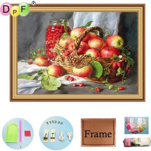 DPF diamond embroidery Basket with apple with frame diamond painting cross stitch home decor full round diamond craft fruit kits