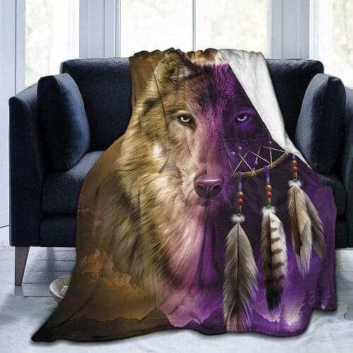 SiuTi Wolf Dreamcatcher Flannel Fleece Throw Blanket Anti-Pilling Lightweight Cozy Plush Blanket for Bedroom Living Rooms Sofa