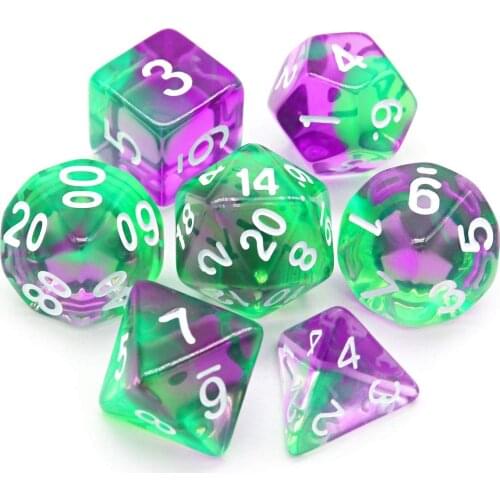 Haxtec 7PCS DND Dice Set Polyhedral D&D Dice of D20 D12 D10 D8 D6 D4 for TTRPG Games (Green Purple)